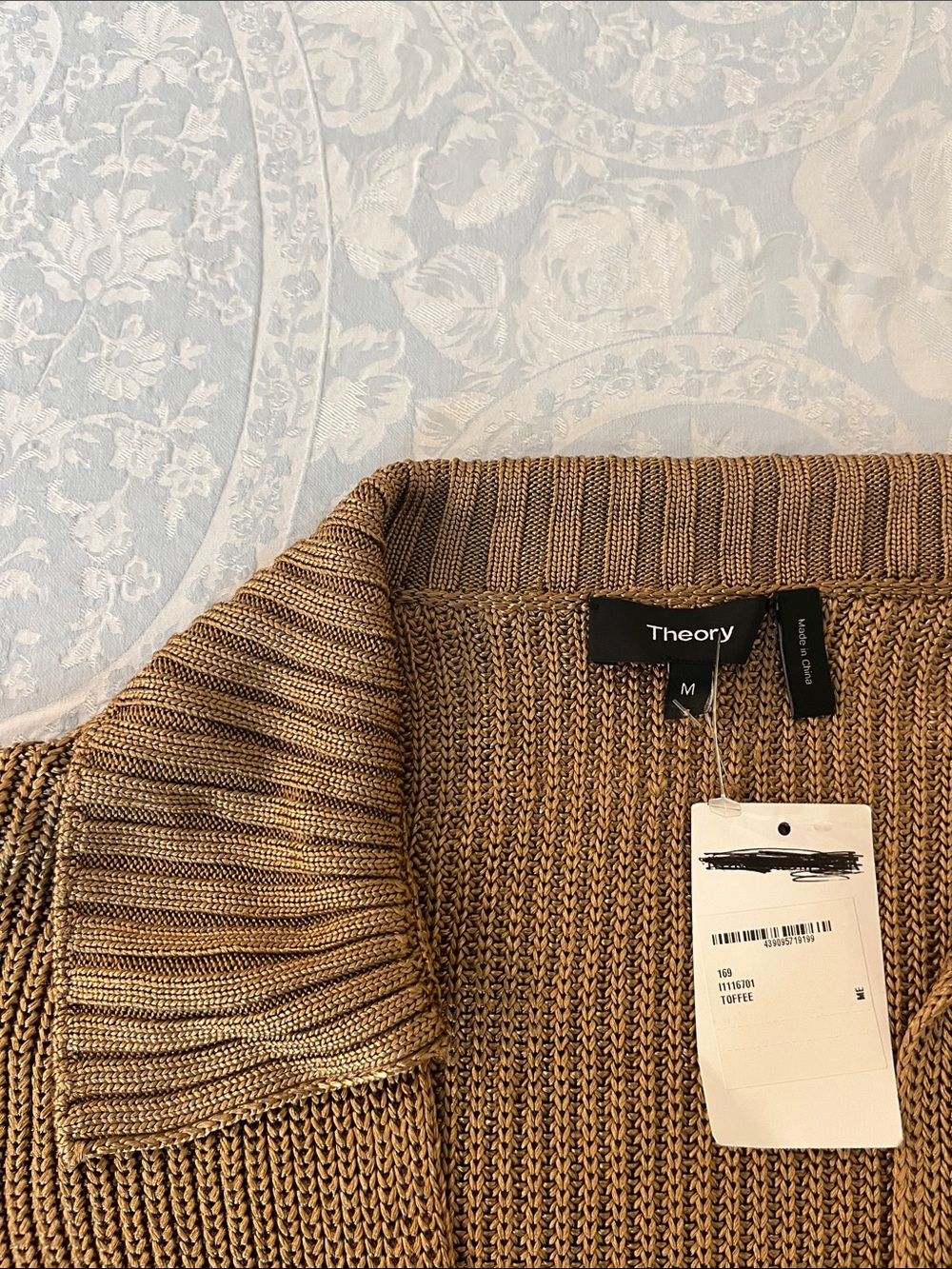 Theory Women's Tan V-Neck Collared Knit Sweater - Picture 4 of 4